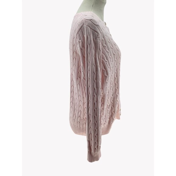 Eddie Bauer Pink Cable Knit Cardigan Sweater Stretch Buttons Womens Size Est L - Picture 2 of 10